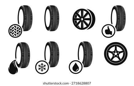 Conjunto de iconos de neumáticos Ilustración vectorial