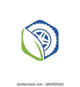 Tyre leaf vector logo design. Tire and eco symbol or icon. 