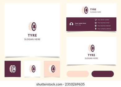 Diseño del logotipo de neumáticos con un lema editable. Libro de promoción de marca y plantilla de tarjeta de visita.