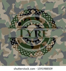 Tyre on camo pattern. Vector Illustration. Detailed.