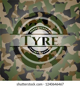 Tyre on camouflage pattern