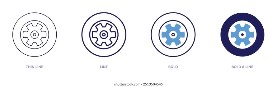 Ícone de perfuração de pneu em 4 estilos diferentes. Linha fina, Linha, Negrito e Linha Negrito. Estilo duotônico. Traçado editável.