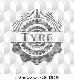 Tyre realistic grey emblem with cube white background