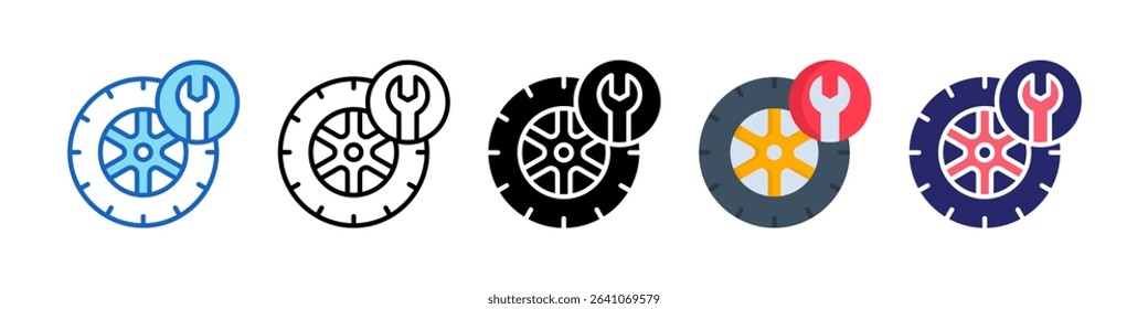 Tyre Repair Multiple Style Icon Set Collection.