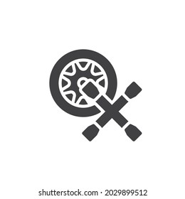 Tyre repair service vector icon. filled flat sign for mobile concept and web design. Car wheel and lug wrench glyph icon. Symbol, logo illustration. Vector graphics