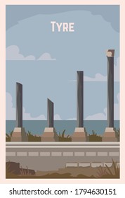 Tyre retro poster. Tyre landscape vector illustration.