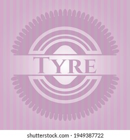 Tyre retro style pink emblem. Vector design. 