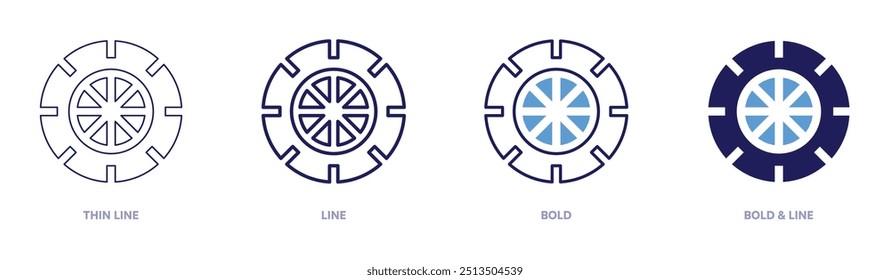 Tyre review icon in 4 different styles. Thin Line, Line, Bold, and Bold Line. Duotone style. Editable stroke.