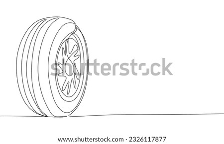 Tyre sketch. One line continuous hand drawing. Outline, line art vector illustration.