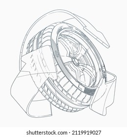 Tyre sketch. Recyclable tyre icon. Line art concept.