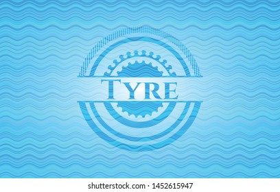 Tyre sky blue water badge. Vector Illustration. Detailed.