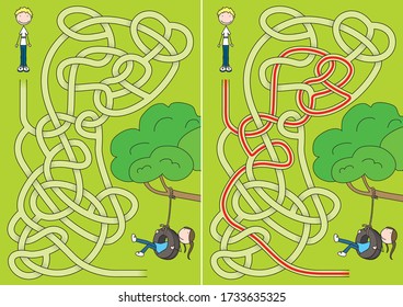 Tyre swing maze for kids with a solution