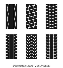 Vetor de conjunto de padrões de thread de pneu. Borracha roda sinais ícones vetor. padrões de rosca de pneus