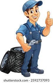 A tyre or tire cartoon car maintenance service mechanic mascot cartoon character man