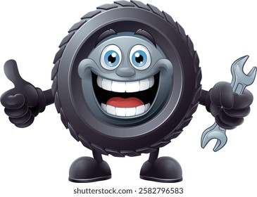 A tyre or tire cartoon car service mechanic mascot cartoon character