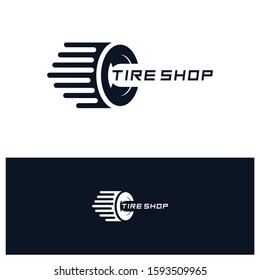 tyre or tire logo concept, wheel part  motorsport or car vector icon