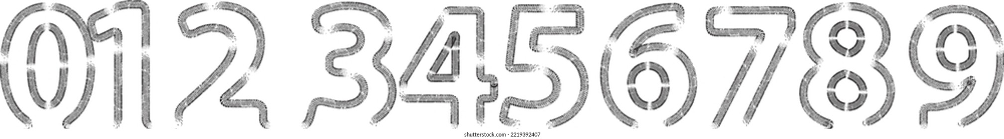 Tyre Track Numbers . Grunge Texture . Screen Print . Vector Tire Track Alphabet Numbers. Car Tread Silhouette . Tyre Print .Wheel Tire Track. Traces Of Tires.