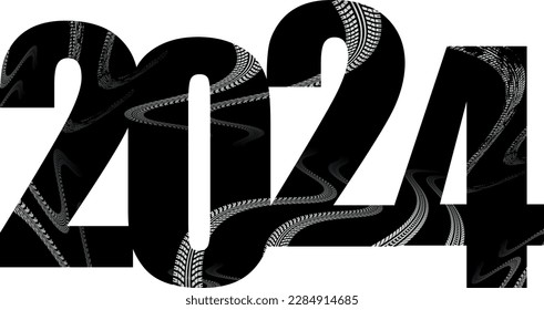Tyre track numbers . Grunge texture . Screen print . Vector tire track alphabet numbers. Car tread silhouette . Tyre print .Wheel tire track. Traces of tires.Happy new year