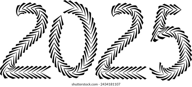 Tyre track numbers . Grunge texture . Screen print . Vector tire track alphabet numbers. Car tread silhouette . Tyre print .Wheel tire track. Traces of tires.Happy new year