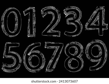 Tyre track white numerals. Creative numeral. Geometric design.Line art optical art. Psychedelic background. Monochrome background. Optical illusion style. Black dark background