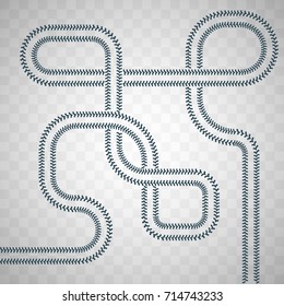 Tyre tracks of a tractor silhouettes. The convoluted path from farm equipment vector illustration.