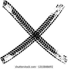 Tyre tread Vector . X mark. Two crossed tire tracks .