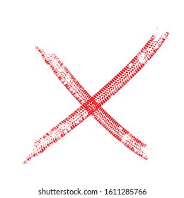 Tyre tread Vector . X mark. Two crossed red tire tracks .
