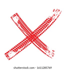Tyre tread Vector . X mark. Two crossed red tire tracks .