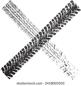 Tyre tread Vector . X mark. Two crossed tire tracks .