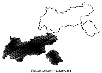 Tyrol (Republic of Austria) map vector illustration, scribble sketch Tyrol (state) map