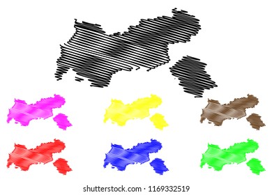 Tyrol (Republic of Austria) map vector illustration, scribble sketch Tyrol (state) map