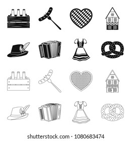 Tyrolean hat, accordion, dress, pretzel. Oktoberfest set collection icons in black,outline style vector symbol stock illustration web.