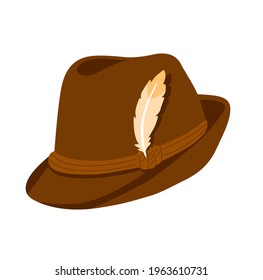 Tyrolean hat with feather. Bavarian alpine headdress. German oktoberfest symbol. Hand-drawn flat vector illustration.