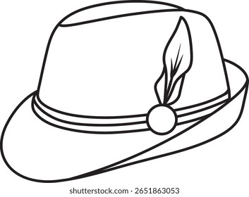 Chapéu tirolês com uma pena, Oktoberfest, simples ícone preto e branco em um fundo isolado
