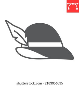 Tyrolean hat glyph icon, beverage and oktoberfest hat, germany hat vector icon, vector graphics, editable stroke solid sign, eps 10.