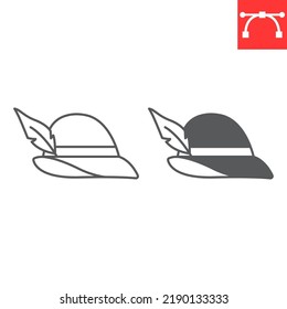 Tyrolean hat line and glyph icon, beverage and oktoberfest hat, germany hat vector icon, vector graphics, editable stroke outline sign, eps 10.