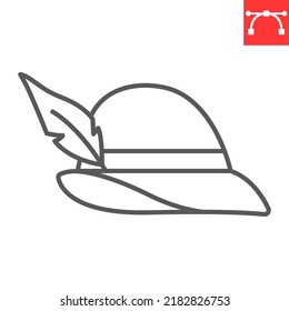 Tyrolean hat line icon, beverage and oktoberfest hat, germany hat vector icon, vector graphics, editable stroke outline sign, eps 10.