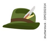 Tyrolean hat vector stock illustration. A headdress worn in parts of Austria, Germany, Italy and Switzerland. Green felt. Isolated on a white background.