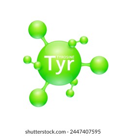 Tyrosinaminosäure. Moleküle, die sich verbinden, um Proteine zu bilden Nährstoffe für die Gesundheit Muskeln notwendig. Biomoleküle modellieren 3D grün für Werbung Nahrungsergänzungsmittel. Medizinische wissenschaftliche Konzepte. Vektorgrafik.