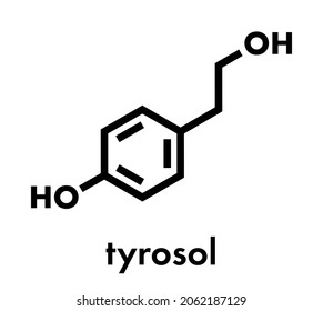 Tyrosol molecule. Antioxidant found in olive oil. Skeletal formula.