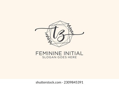 Monograma de belleza TZ y elegante logo de diseño para escritura a mano de marca inicial, boda, moda, floral y botánica con plantilla creativa.