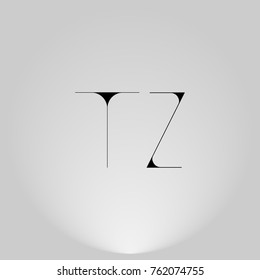 TZ Black thin minimalist LOGO Design with Highlight on Gray background.