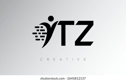 TZ Creative Digital Monogram Logo – Futuristic Letter mark Design Featuring Human Shape, Pixel Motion and Minimal Tech Style for Innovative Branding Identity
