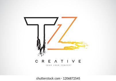 TZ Creative Modern Logo Design Vetor with Orange and Black Colors. Monogram Stroke Letter Design.