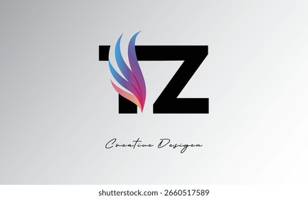Logotipo de gradiente de pena TZ - Monograma de asa elegante para marca moderna e design de identidade visual