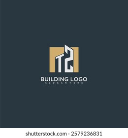 TZ initial letter building logo for real estate with square design