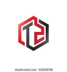 TZ initial letters looping linked hexagon logo red black