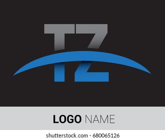 TZ initial logo company name colored grey and blue swoosh design.