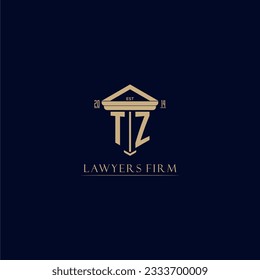 Logotipo inicial de la firma de ley de monograma TZ con diseño de pilar