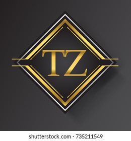 TZ Letter logo in a square shape gold and silver colored geometric ornaments. Vector design template elements for your business or company identity.